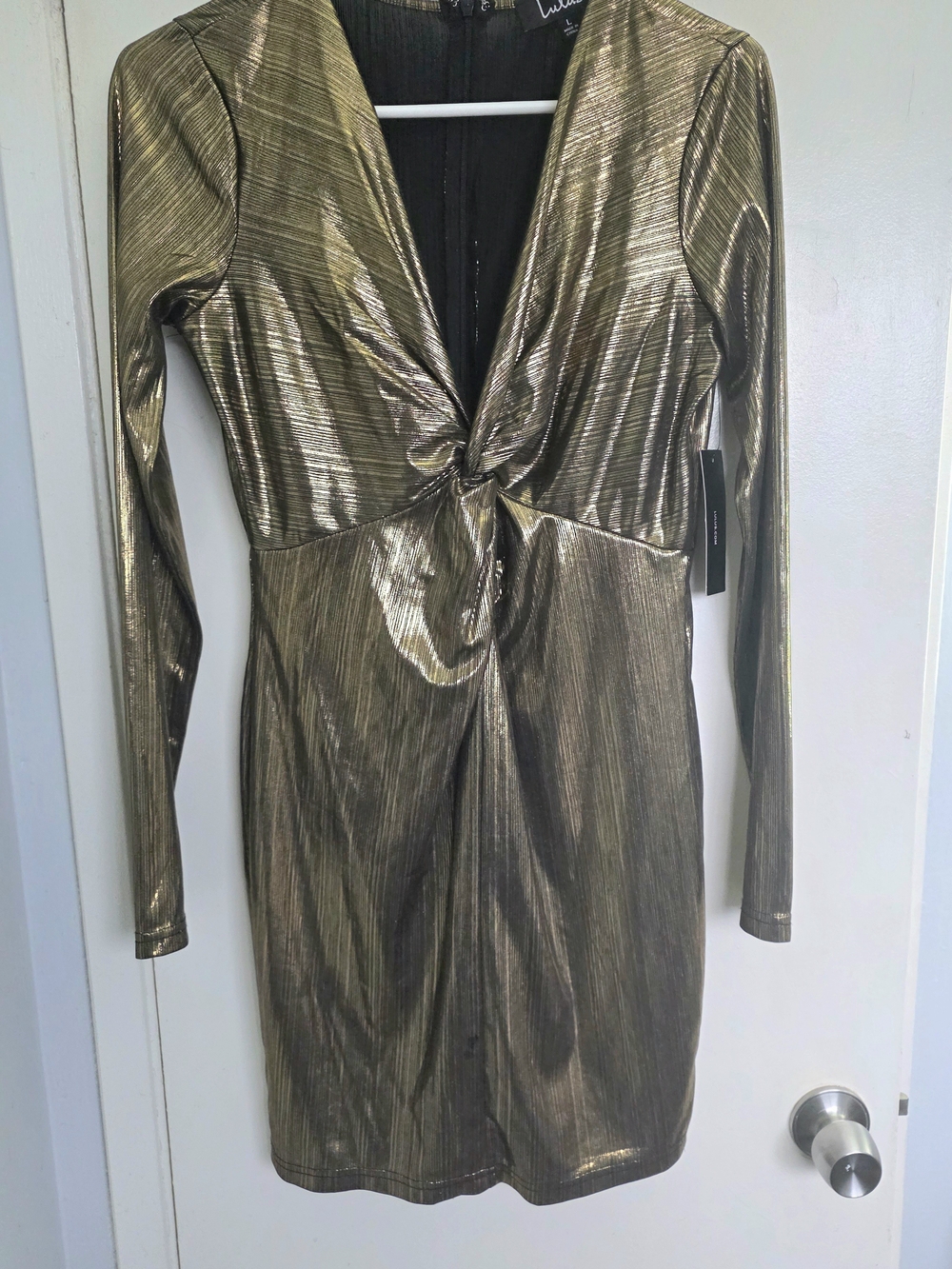 Lulu's Shimmery Bronze  Long-Sleeve Dress
